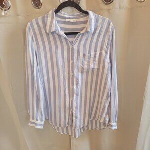 BEach Lunch Lounge Womens Top Large Blue‎ Stripe Lyocell Blend Long Sleeve 16669
